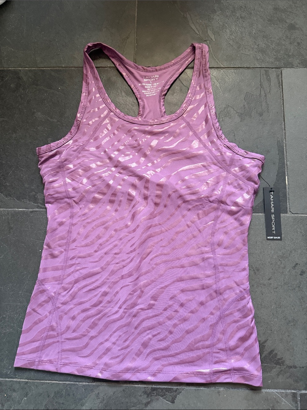 NWT Tahari Lavender Zebra-Print Racerback Tank
